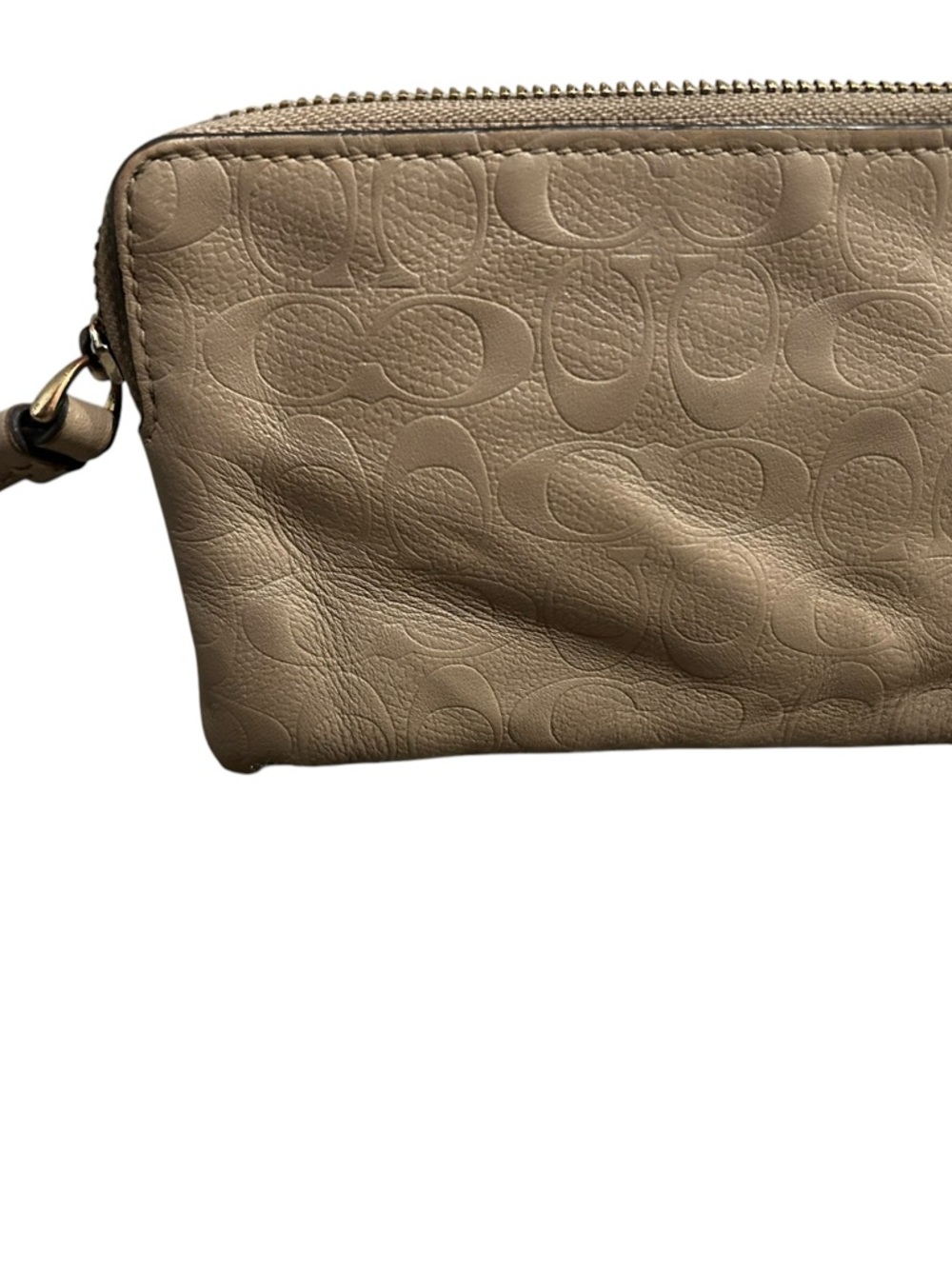 Coach Beige Signature Leather Wristlet Cosmetic Pouch - Picture 2 of 3